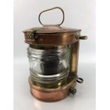 Copper and brass ships masthead lamp, converted to electric, approx. 23cm high