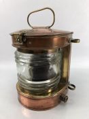 Copper and brass ships masthead lamp, converted to electric, approx. 23cm high