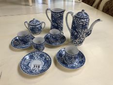 Teaset by Noritake in the Howo pattern blue and white, teapot, milk, tea cups and saucers etc