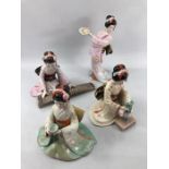 Set of four porcelain Oriental figures by Tokutaro Tamai. Comprising: Maiden of the Fluttering