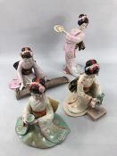 Set of four porcelain Oriental figures by Tokutaro Tamai. Comprising: Maiden of the Fluttering