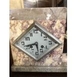 Art Deco clock with diamond shaped face with leaping deer and matching garnitures (A/F)