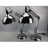 Pair of modern chrome angle-poise lamps, approx 73cm in height when fully extended