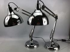 Pair of modern chrome angle-poise lamps, approx 73cm in height when fully extended