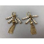 Pair of 18ct Gold earrings set with pearls and gold tassels (total weight approx 12.5g