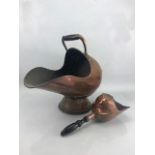 Copper coal scuttle and copper coal scoop