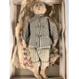 Chinese Linen Doll in pin-strip suit approx 35cm tall