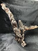 Large Chinese wooden carving with dragon imagery, approx 67cm in height