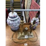 Collection of four table lamp bases to include two Chinese style ceramic on wooden bases and two