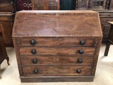Edwardian bureau with four drawers, hidden inner compartments, with original key, (A/F)