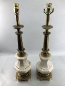 Pair of modern cream porcelain and brass table lamp bases approx. 70cm in height