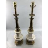 Pair of modern cream porcelain and brass table lamp bases approx. 70cm in height