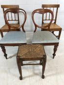 Pair of balloon backed chairs with upholstered seats, a pair of oak chairs with spindle backs and