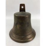 A 20th century brass ships' bell marked PS. Graf-Spee 1939, 18cm high