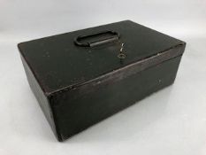 Military metal box with snap lock, marked Ewart & Son 1944, approx 20cm x 32cm x 12cm tall