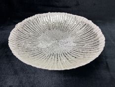 Decorative glass bowl with silver and white design approx 40cm in diameter