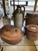 Collection of terracotta and earthenware to include a cider flagon