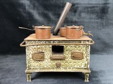 Vintage toys: Vintage tin plate metal stove and accessories