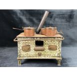 Vintage toys: Vintage tin plate metal stove and accessories