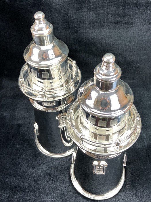 Pair of silver plated cocktail shakers in the form of lighthouses, approx 35cm in height - Image 2 of 4