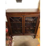 Glass-fronted display cabinet with inlay, approx 106cm x 41cm x 121cm tall
