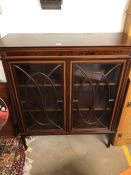 Glass-fronted display cabinet with inlay, approx 106cm x 41cm x 121cm tall