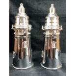 Pair of silver plated cocktail shakers in the form of lighthouses, approx 35cm in height