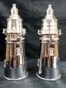 Pair of silver plated cocktail shakers in the form of lighthouses, approx 35cm in height
