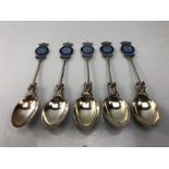 Five Royal Naval Volunteer Service silver and enamel spoons Birmingham by Daniel George Collins