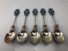 Five Royal Naval Volunteer Service silver and enamel spoons Birmingham by Daniel George Collins