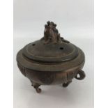 Small lidded bronze censer, approx 13cm in height