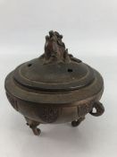 Small lidded bronze censer, approx 13cm in height