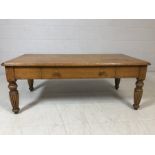 Coffee table with single drawer and carved legs, approx 122cm x 61cm