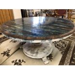 Oak tilt top table with modern paint effect, approx 138cm in diameter