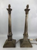 Pair of column style lamps on stepped bases approx 55cm tall