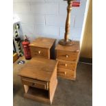 Collection of Pine furniture to include bedsides and plant stand