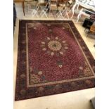 Large red ground wool carpet, approx 365cm x 276cm