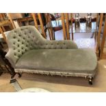 Green upholstered chaise longue, approx 150cm in length