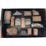Collection of Fifteen vintage copper printing blocks to include images of guns, bird cages, lanterns