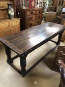 Large oak refectory table, 17th / 18th Century, of three plank design and carved detailing to edges,