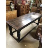 Large oak refectory table, 17th / 18th Century, of three plank design and carved detailing to edges,