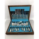 A cased six place canteen of Osbourne Kings Pattern silver plated cutlery, knives with stainless