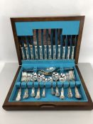 A cased six place canteen of Osbourne Kings Pattern silver plated cutlery, knives with stainless