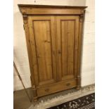 Antique Pine wardrobe with hanging rail and drawer under, approx 115cm x 57cm x 175cm tall