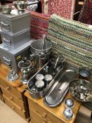 Large collection of metalware to include wine buckets, candle sticks etc