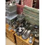 Large collection of metalware to include wine buckets, candle sticks etc