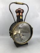 Large Brass and copper Railway lamp marked HENKINBRANT & LECHAT BREVETES A LIEGE. With additional