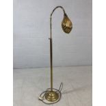 Brass goose neck standard lamp with clam shade, approx 110cm tall