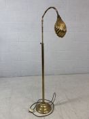 Brass goose neck standard lamp with clam shade, approx 110cm tall