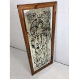 Vintage framed mirror with Moet & Chandon illustration, approx 53cm x 122cm tall